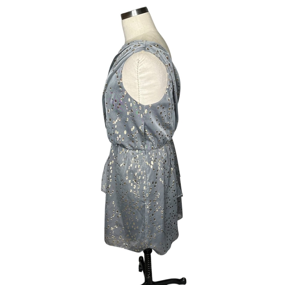 BCBGeneration Gray Metallic Dot One Shoulder Ruffle Tiered Dress Size 8 NWT Glam - Picture 3 of 9